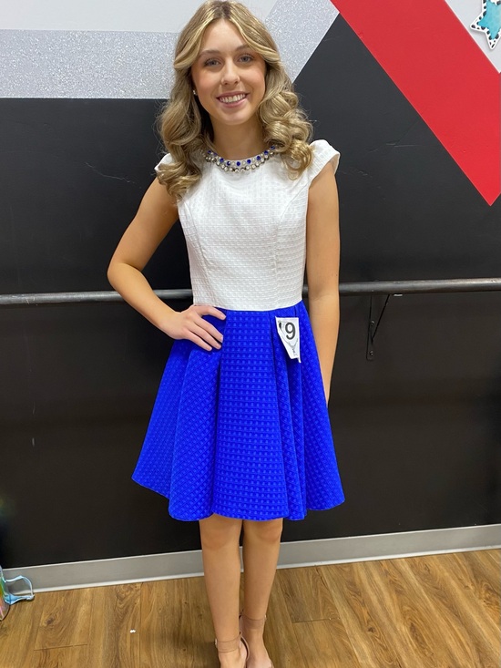 Mac Duggal Dresses & Skirts - Mac Duggal White and Royal Blue Textured Skater Dress Size 2 altered to size 0